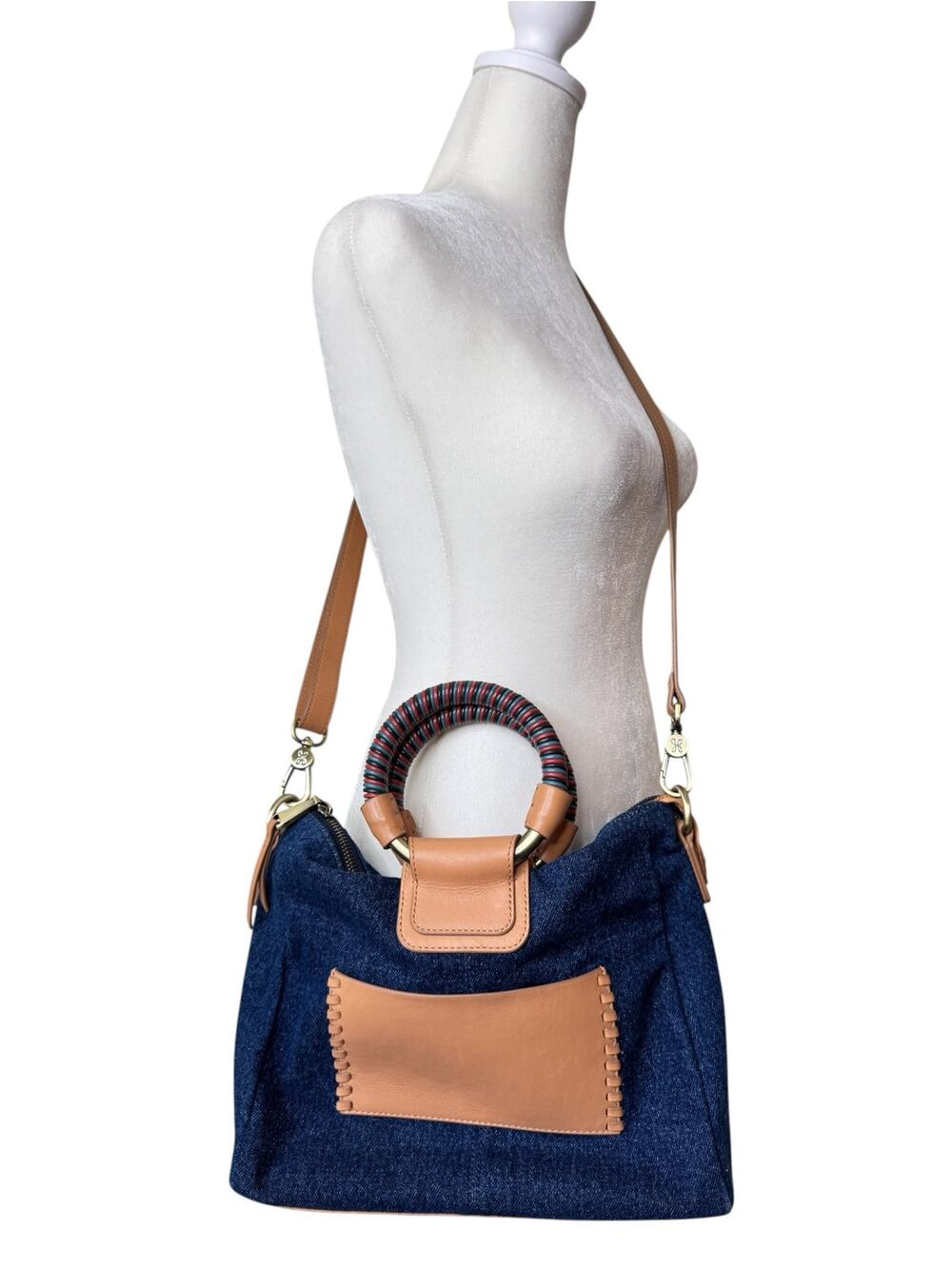 HOBO International Satchel Crossbody Leather Accents Multicolor Handles
